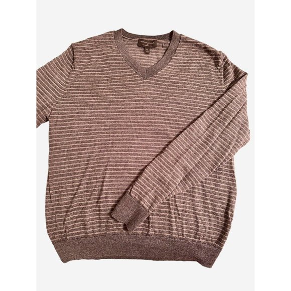 Banana Republic Men's 100% Merino Wool‎ Brown Striped Sweater Size Medium #F1-4 - Picture 1 of 6
